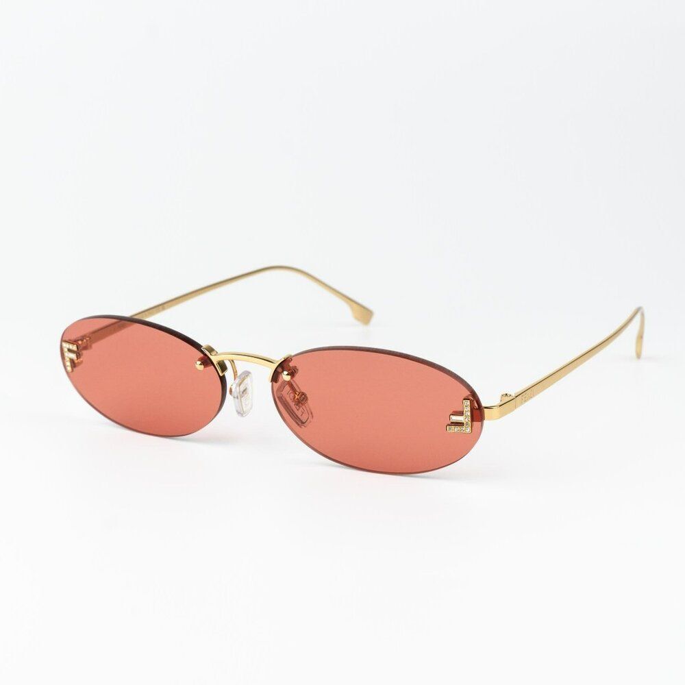 Fendi FIRST CRYSTAL Women Sunglasses Gold Bordeaux  Oval Metal FE4075US 30S